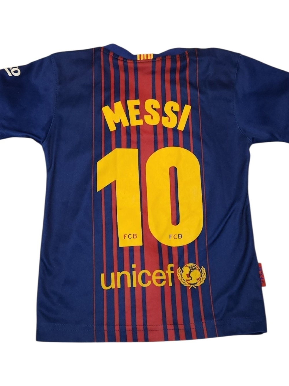 FC Barcelona Messi 10 Youth Soccer Jersey Blue Red Striped FCB Kit Size 4